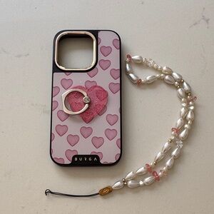 Burga Pink Heart iPhone Phone Case with Pearl phone charm + ring iPhone 15 pro